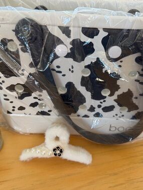 BOGG BAG White and Black Spot Tote with Pearl Charm